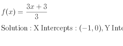 The f(x)=(3x+3)/3 is X Intercepts: (-1,0),Y Intercepts: (0,1)